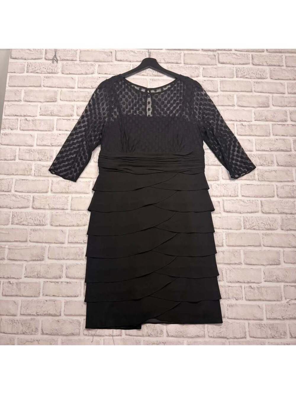 Laura Petites Black Mesh Polka Dot Dress Women's 14P‎